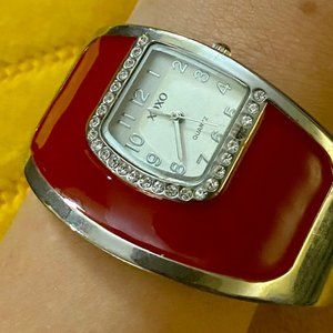 XOXO Red Cuff Watch with white face and silver numbers